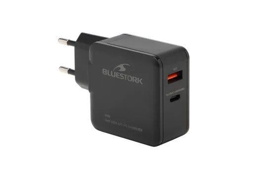 Bluestork Chargeur GaN 65W 2 ports - USB-C/USB-A - Noir