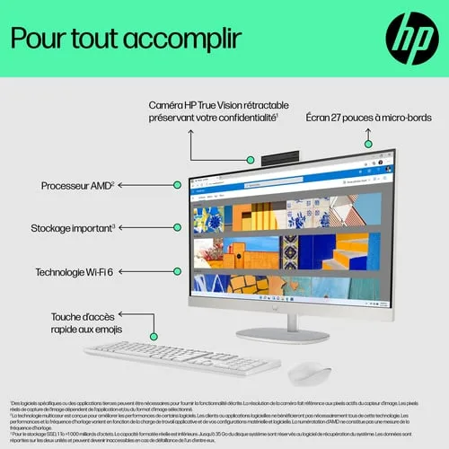 HP 27-cr0042nf - 27" FHD R5-7520U 16Go 512Go W11 Blanc