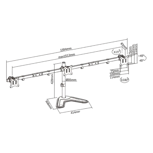 Kimex International Support 3 écrans 17" - 32" horizontal
