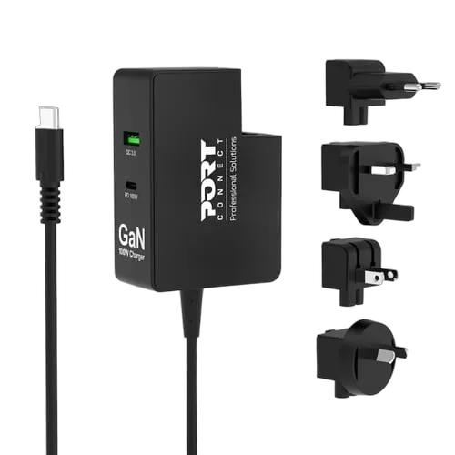 Port Chargeur international GaN USB-C 100W - 2 ports - Noir