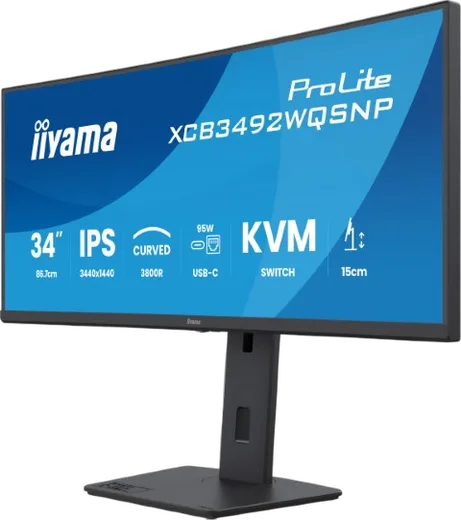 Iiyama Prolite XCB3492WQSNP-B1 - 34" CURVE UWQHD 100Hz USB-C DOCK KVM LAN, vue 3