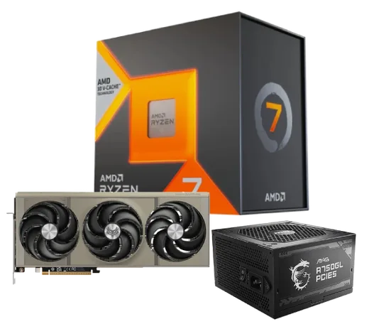 Sapphire Ryzen 7 7800X3D + Nitro+ Radeon RX 9070 XT Gaming OC 16GB + MAG A750GL PCIE5, vue 1