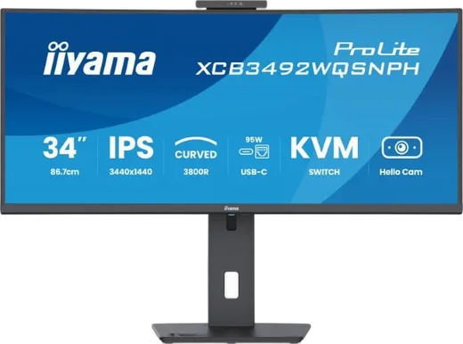 Iiyama Prolite XCB3492WQSNPH-B1 - 34" CURVE UWQHD 100Hz Webcam USB-C Dock KVM LAN