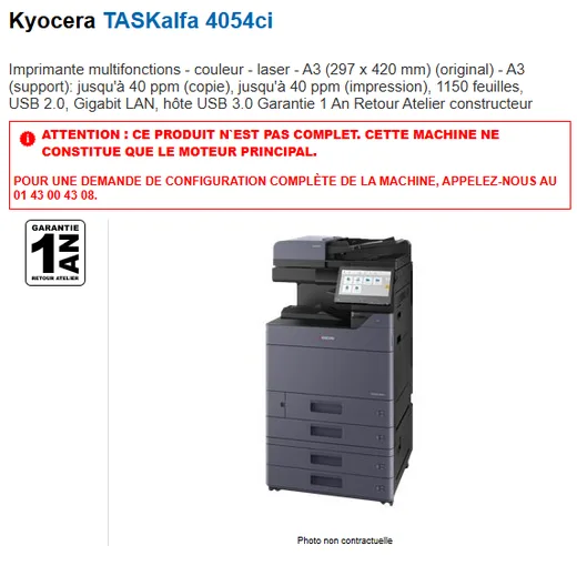 Kyocera TA 4054ci (1102YN3NL0)-Seconde Vie, vue 2