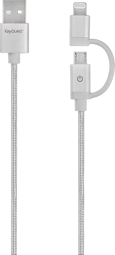 KEYOUEST Câble USB/Lightning/Micro USB-B - 1.2m - Gris, vue 1