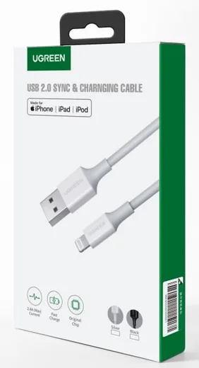 UGREEN Câble USB-A Mâle vers Lightning Mâle - 1,5m - Blanc, vue 2