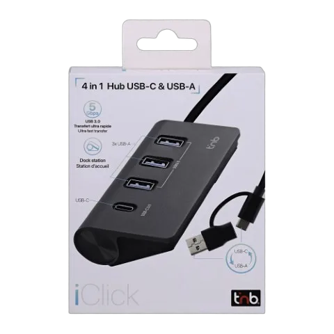 T'nB USB-A/USB-C 3.0 - 4 ports - Gris