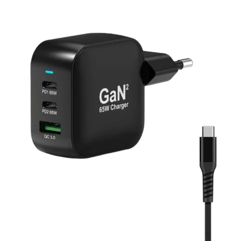 Port Chargeur mural 65W GaN 3 ports + Câble USB-C - 2m