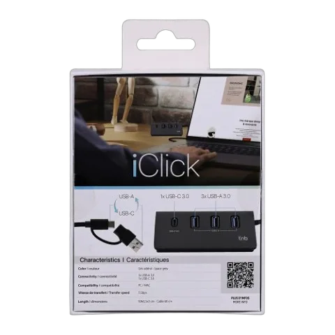 T'nB USB-A/USB-C 3.0 - 4 ports - Gris