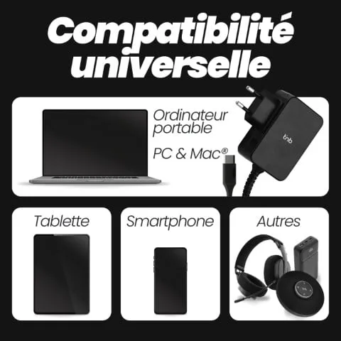 T'nB Chargeur universel USB-C - 45W - 1.8m - Noir, vue 6