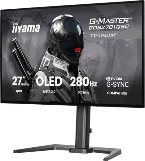 Iiyama G-Master GOB2701QSC-B1 - 27" Tandem WOLED QHD 280Hz USB-C 65W Pivot Compatible G-SYNC, vue 6