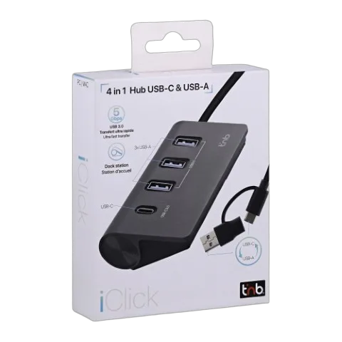 T'nB USB-A/USB-C 3.0 - 4 ports - Gris