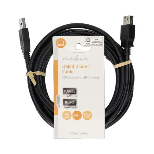 Nedis Câbe USB-A 3.2 mâle/femelle - 3m - Noir