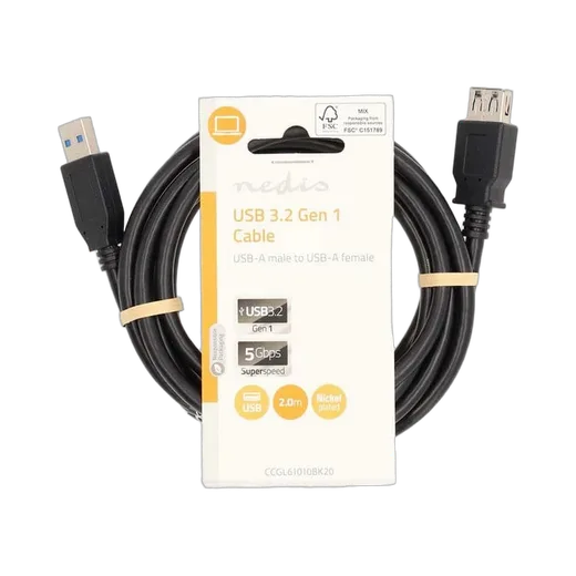 Nedis Câble USB-A mâle/femelle - 2m - Noir