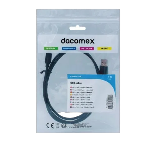 Dacomex Câble USB-A 2.0 vers Micro USB B mâle/mâle - 1m - Noir, vue 2