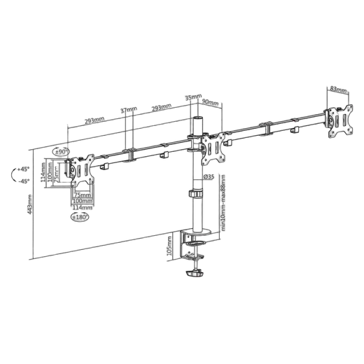 Kimex International Support bureau 3 écrans 13" à 27" VESA 100x100