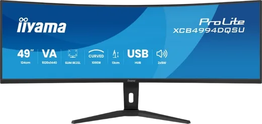 Iiyama ProLite XCB4994DQSU-B1 - 49" CURVE DQHD 120hz VA USB-C HUB HP Adapt Sync