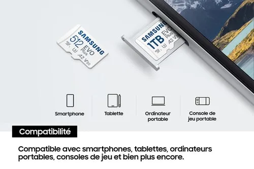Samsung Micro SDXC 1To Class 10 A2 V30 MB-MC1T0SA/EU, vue 6