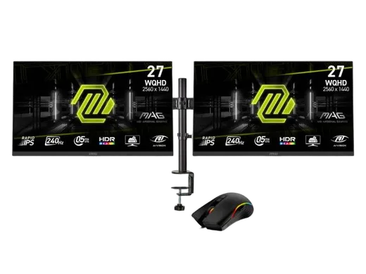 MSI 2 x 27" QHD 240Hz Fast-IPS FreeSync Premium + Support double + Souris