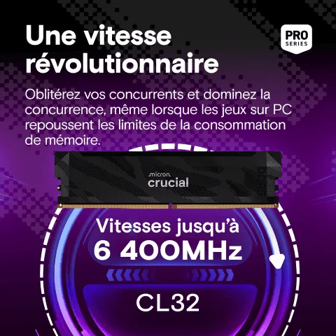 Crucial Pro OC 32Go (2x16Go DDR5 6400 PC51200) Noir, vue 2