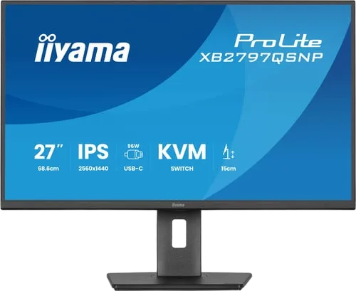Iiyama Prolite XB2797QSNP-B1 - 27" QHD 75Hz IPS Pivot KVM USB-C 96W