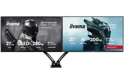Iiyama 27" WOLED QHD 280Hz/USB-C 65W/G-SYNC + 27" QHD 200Hz IPS + Bras double