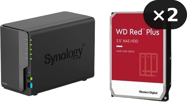 DiskStation DS225+ - 2 Baies (compatible disques tiers) + 2x 2To Red plus - WD20EFPX pour NAS
