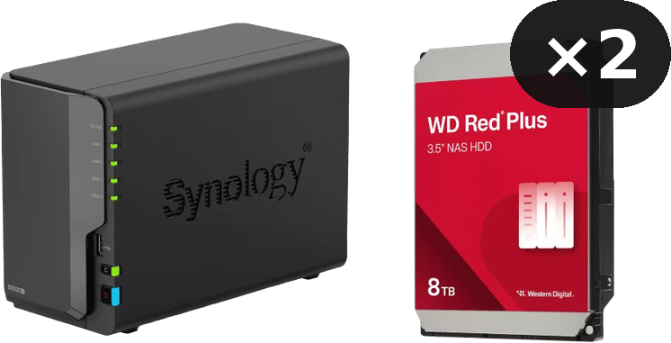 DiskStation DS225+ - 2 Baies (compatible disques tiers) + 2x 8To Red Plus - WD80EFPX